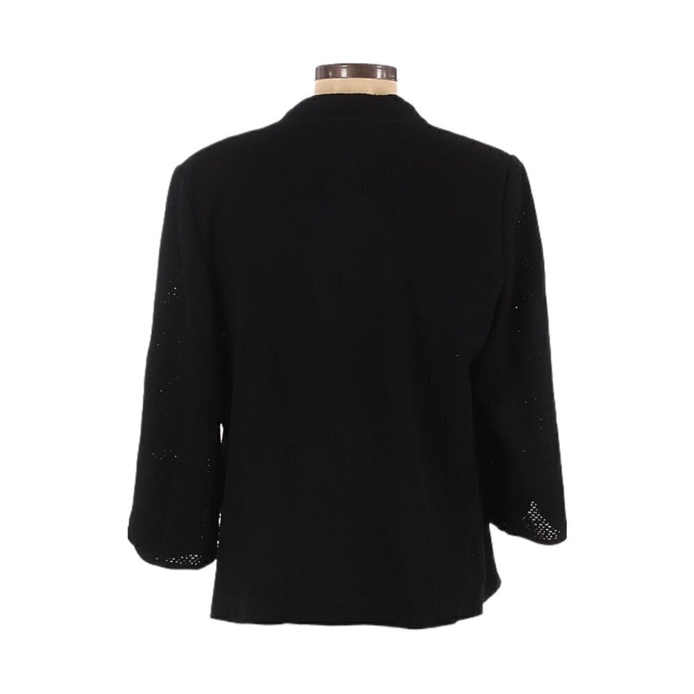 Ming Wang Textured Knit Ruffle Trim Open Front Blazer Jacket Black M Career Chic - Picture 2 of 9